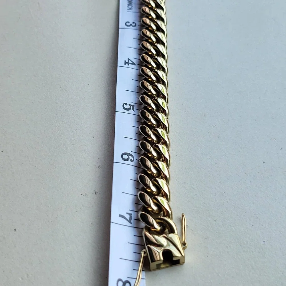 14K Gold Plated Stainless Steel Cuban Link Bracelet 8in Gold 12mm Thick